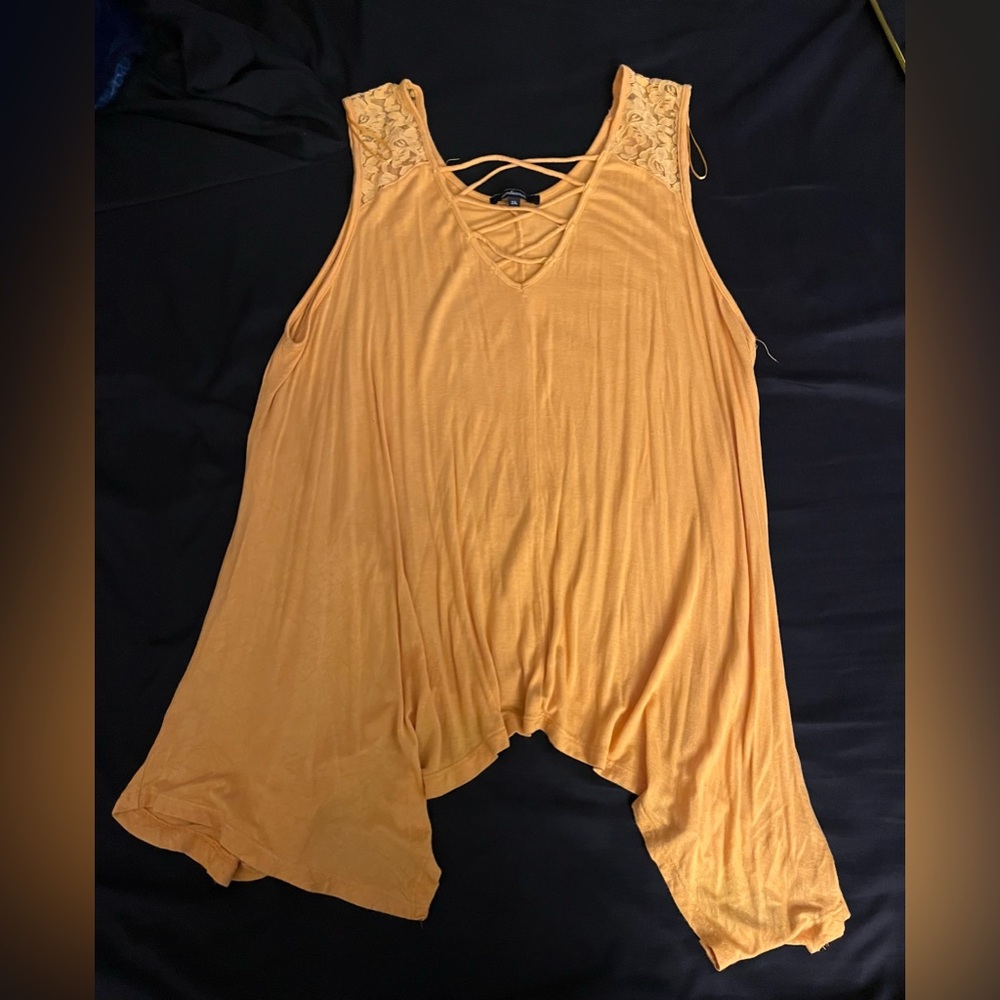 Women’s Ambiance shark bite bottom tank with cross cross chest and lace in 2x